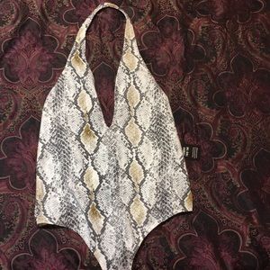 Express Snakeskin thong halter body suit